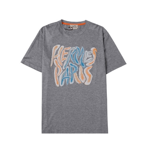 에르메스 남자 그레이 크루넥 반팔티 - Mens Gray Tshirts - her0892x