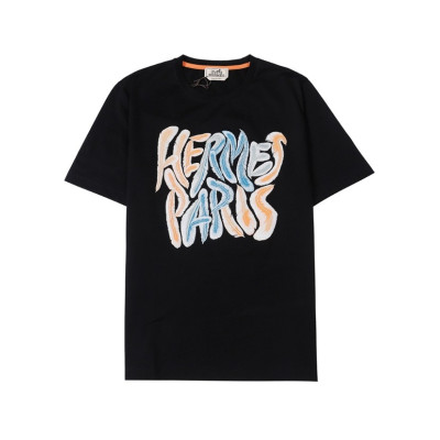 에르메스 남자 블랙 크루넥 반팔티 - Mens Black Tshirts - her0893x