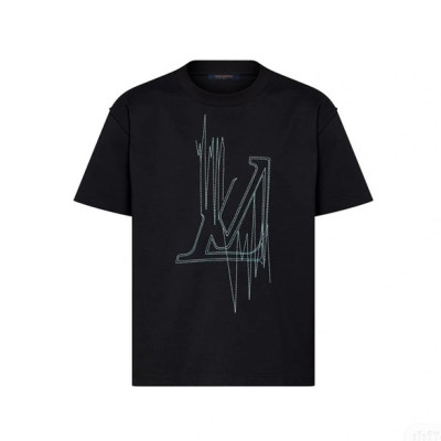 루이비통 남성 블랙 크루넥 반팔티 - Louis vuitton Mens Black Tshirts - lou05287x