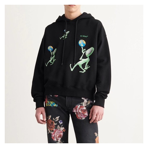 오프화이트 남성 캐쥬얼 블랙 후드티 - Off-white Mens Black Hoodie - off0875x