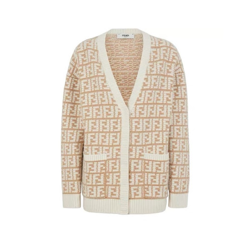 펜디 남/녀 브이넥 베이지 가디건 - Fendi Unisex Beige Cardigan - fen01297x
