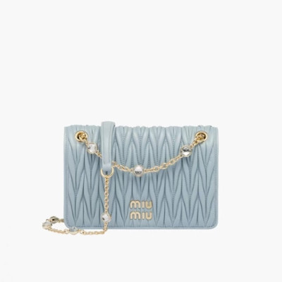 미우미우 여성 블루 마트라세 크로스백 - MiuMiu Womens Blue Matelasse Bag - miu0253x