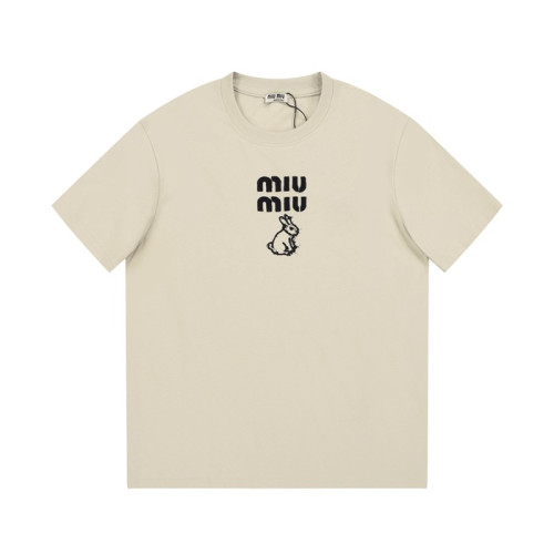 미우미우 여성 크루넥 베이지 반팔티 - Miumiu Ladys Beige short sleeved T-shirts - miu0293x