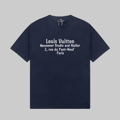 루이비통 남성 네이비 크루넥 반팔티 - Louis vuitton Mens Navy Short sleeved T-shirts - lv337x