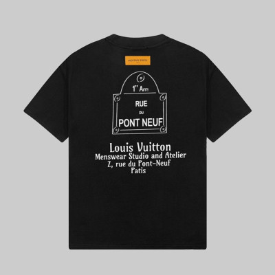 루이비통 남성 블랙 크루넥 반팔티 - Louis vuitton Mens Black Short sleeved T-shirts - lv338x