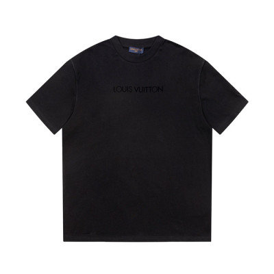 루이비통 남성 블랙 크루넥 반팔티 - Louis vuitton Mens Black Short sleeved T-shirts - lv349x