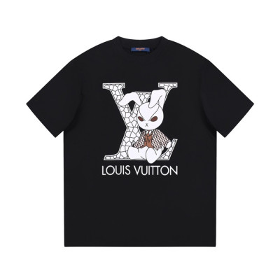 루이비통 남성 블랙 크루넥 반팔티 - Louis vuitton Mens Black Short sleeved T-shirts - lv368x