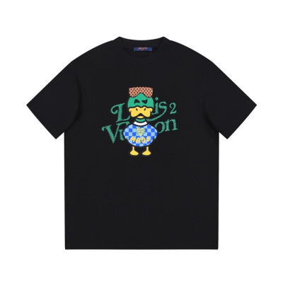 루이비통 남성 블랙 크루넥 반팔티 - Louis vuitton Mens Black Short sleeved T-shirts - lv371x