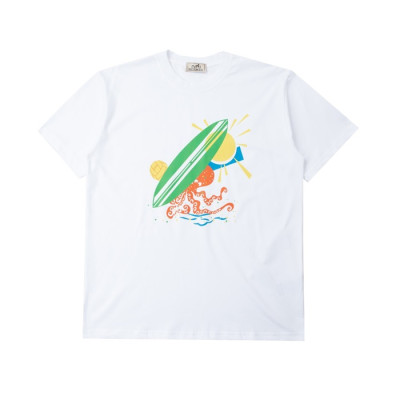 에르메스 남성 화이트 크루넥 반팔티 - Hermes Mens White Short sleeved T-shirts - he47x