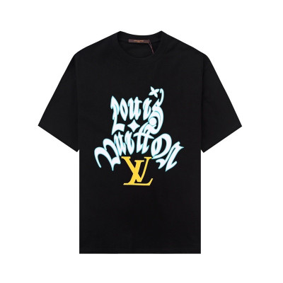 루이비통 남성 블랙 크루넥 반팔티 - Louis vuitton Mens Black Short sleeved T-shirts - lv415x