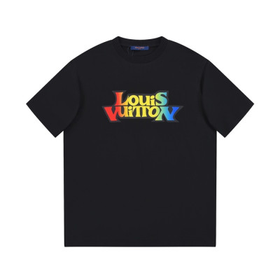 루이비통 남성 블랙 크루넥 반팔티 - Louis vuitton Mens Black Short sleeved T-shirts - lv422x