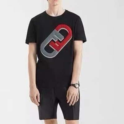 펜디 남성 블랙 크루넥 반팔티 - Fendi Mens Black Short sleeved T-shirts - fe40x