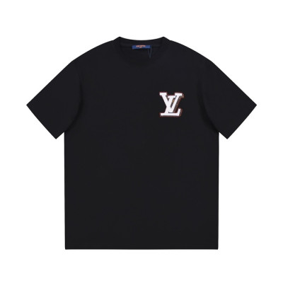 루이비통 남성 블랙 크루넥 반팔티 - Louis vuitton Mens Black Short sleeved T-shirts - lv613x