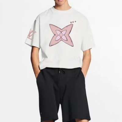 루이비통 남성 화이트 크루넥 반팔티 - Louis vuitton Mens White Short sleeved T-shirts - lv614x