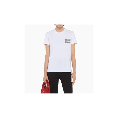 미우미우 여성 크루넥 화이트 반팔티 - Miumiu Ladys White short sleeved T-shirts - miu300x