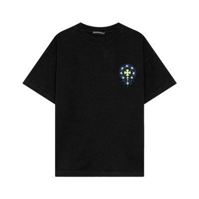 크롬하츠 남성 블랙 크루넥 반팔티 - Chrom Hearts Mens Black Short sleeved T-shirts - ch100x