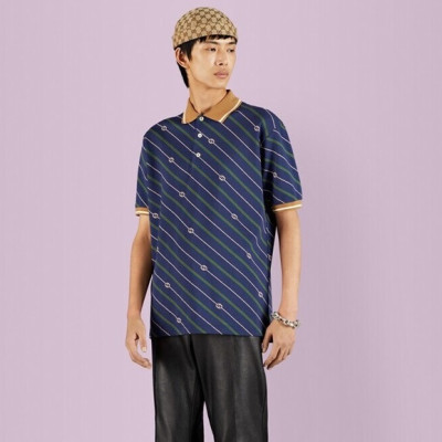 구찌 남성 네이비 폴로 반팔티 - Gucci Mens Navy Short sleeved T-shirts - gu355x
