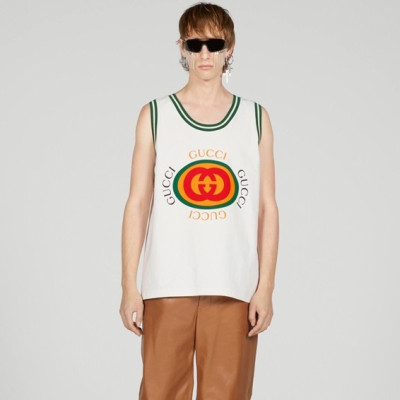 구찌 남/녀 화이트 크루넥 나시 - Gucci Unisex Sleeveless shirts - gu359x