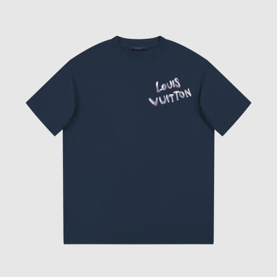 루이비통 남성 네이비 크루넥 반팔티 - Louis vuitton Mens Navy Short sleeved T-shirts - lv672x