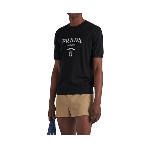 프라다 남성 크루넥 블랙 반팔티 - Prada Mens Black Short sleeved T-shirts - pr363x