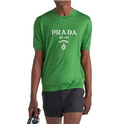 프라다 남성 크루넥 그린 반팔티 - Prada Mens Green Short sleeved T-shirts - pr364x