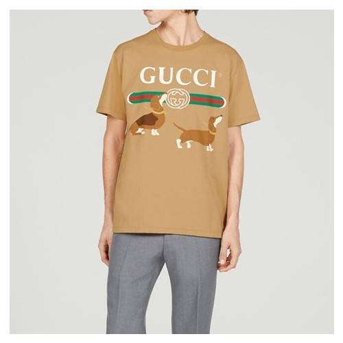 구찌 남/녀 카멜 크루넥 반팔티 - Gucci Unisex Camel Short sleeved T-shirts - gu361x