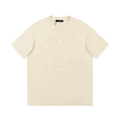 루이비통 남성 아이보리 크루넥 반팔티 - Louis vuitton Mens Ivory Short sleeved T-shirts - lv685x