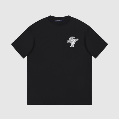 루이비통 남성 블랙 크루넥 반팔티 - Louis vuitton Mens Black Short sleeved T-shirts - lv689x