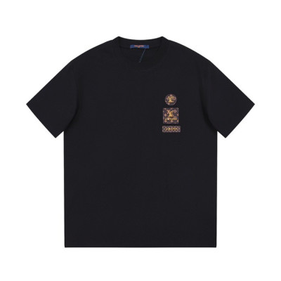 루이비통 남성 블랙 크루넥 반팔티 - Louis vuitton Mens Black Short sleeved T-shirts - lv693x