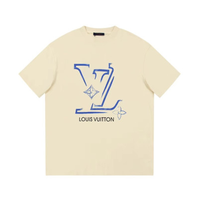 루이비통 남성 아이보리 크루넥 반팔티 - Louis vuitton Mens Ivory Short sleeved T-shirts - lv717x