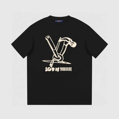 루이비통 남성 블랙 크루넥 반팔티 - Louis vuitton Mens Black Short sleeved Tshirts - lv763x