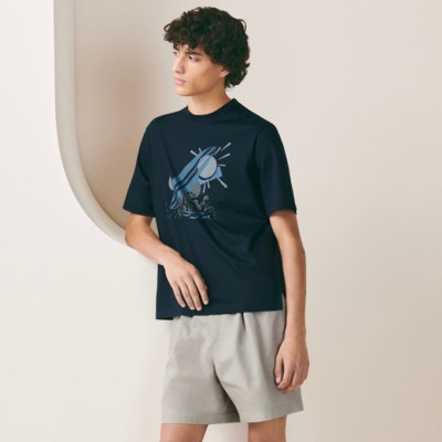 에르메스 남성 네이비 크루넥 반팔티 - Hermes Mens Navy Short sleeved Tshirts - he164x