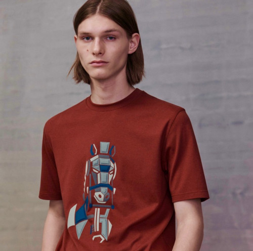 에르메스 남성 레드 크루넥 반팔티 - Hermes Mens Red Short sleeved Tshirts - he166x