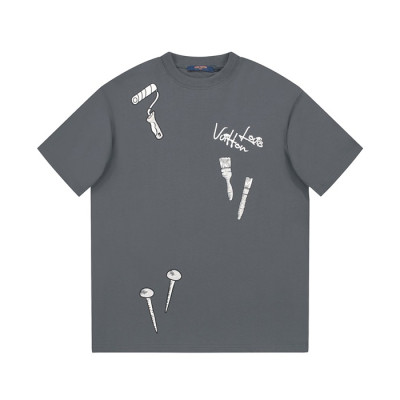 루이비통 남성 그레이 크루넥 반팔티 - Louis vuitton Mens Gray Short sleeved Tshirts - lv845x