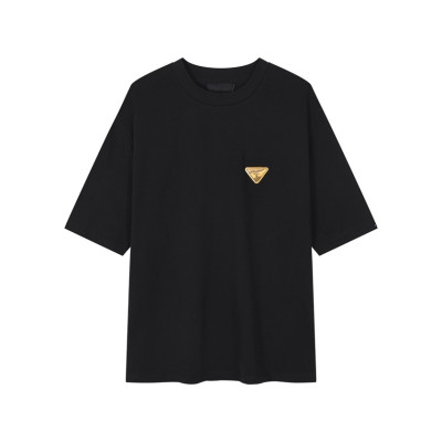 프라다 남성 크루넥 블랙 반팔티 - Prada Mens Black Short sleeved T-shirts - pr450x