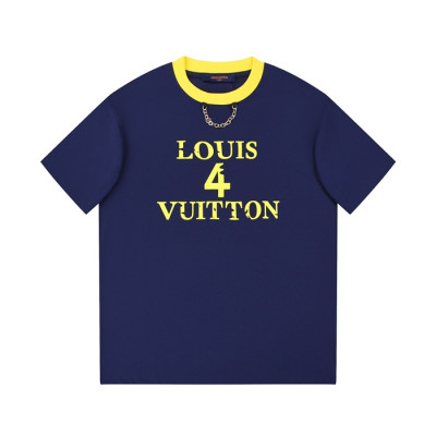 루이비통 남성 네이비 크루넥 반팔티 - Louis vuitton Mens Navy Short sleeved Tshirts - lv868x