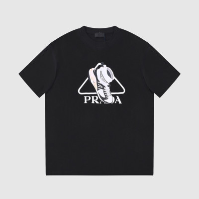 프라다 남성 크루넥 블랙 반팔티 - Prada Mens Black Short sleeved T-shirts - pr464x