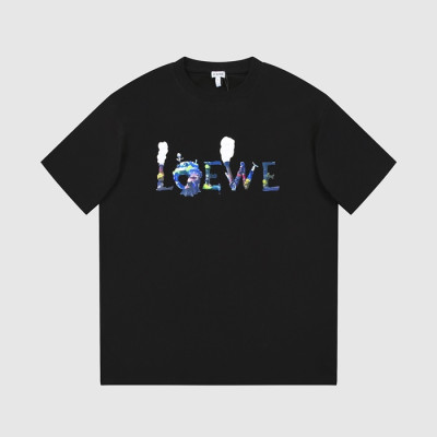 로에베 남/녀 이니셜 블랙 반팔티 - Loewe Unisex Black Short sleeved Tshirts - loe719x