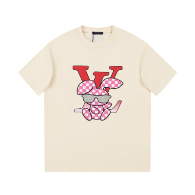 루이비통 남성 아이보리 크루넥 반팔티 - Louis vuitton Mens Ivory Short sleeved Tshirts - lv873x