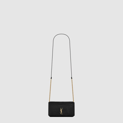 입생로랑 여성 유광 크로커다일 엠보싱 가죽 스트랩 모노그램 폰 홀더 - Saint Laurent Womens Glossy Crocodile Embossed Leather Strap Monogram Phone Holder - ysl760x - ysl758x