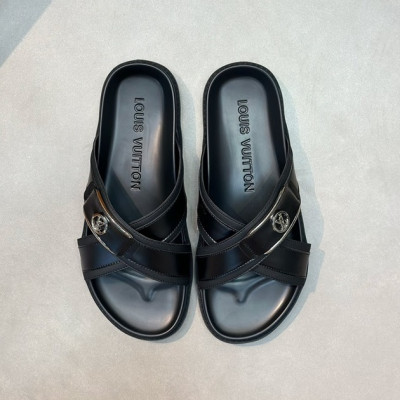 루이비통 남성 블랙탭 슬리퍼 - Louis vuitton Mens Black Tap Slippers - lv1041x