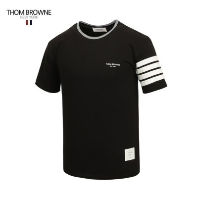 톰브라운 남성 크루넥 블랙 반팔티 - Thom Browne Mens Black Tshirts - th58x