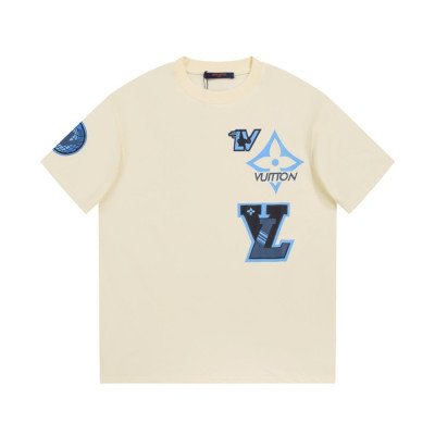 루이비통 남성 아이보리 크루넥 반팔티 - Louis vuitton Mens Ivory Short sleeved Tshirts - lv1065x