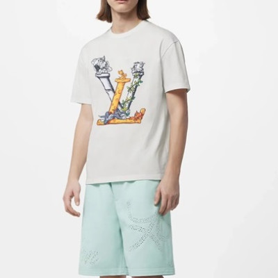 루이비통 남성 화이트 크루넥 반팔티 - Louis vuitton Mens White Short sleeved Tshirts - lv1073x