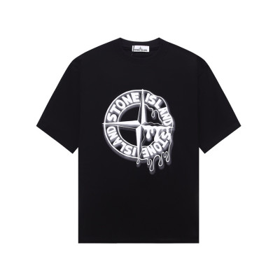 스톤아일랜드 남성 블랙 크루넥 반팔티 - Stone Island Mens Black Tshirts - st72x