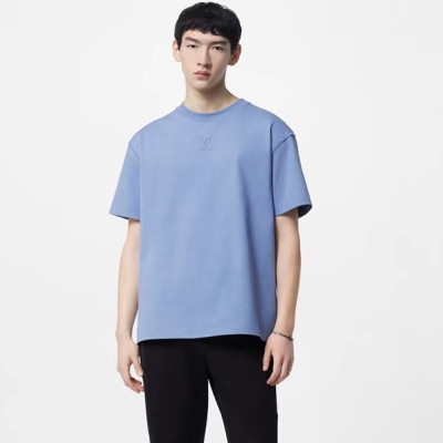 루이비통 남성 크루넥 블루 반팔티 - Louis vuitton Mens Blue Short Sleeved Tshirts - lv1473x