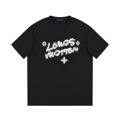 루이비통 남성 크루넥 블랙 반팔티 - Louis vuitton Mens Black Short sleeved Tshirts - lv1484x