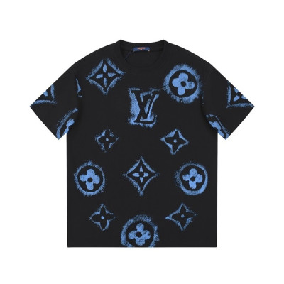 루이비통 남성 크루넥 블랙 반팔티 - Louis vuitton Mens Black Short sleeved Tshirts - lv1497x