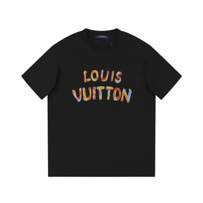 루이비통 남성 크루넥 블랙 반팔티 - Louis vuitton Mens Black Short sleeved Tshirts - lv1505x