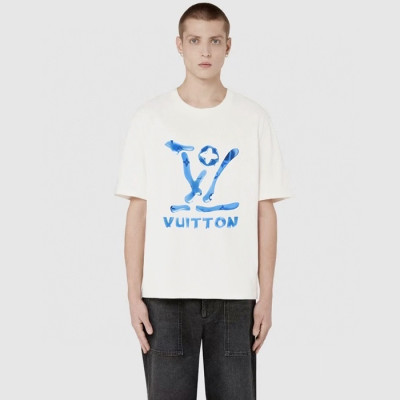 루이비통 남성 크루넥 화이트 반팔티 - Louis vuitton Mens White Short sleeved Tshirts - lv1510x